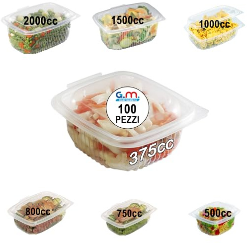 G.M. DISTRIBUZIONE 100 Vaschette per Alimenti Caldi Ondabox - Formato 375 Ml - Contenitori Ermetici per Alimenti Caldi, Salvaliquidi, Riutilizzabili - Contenitori per Microonde