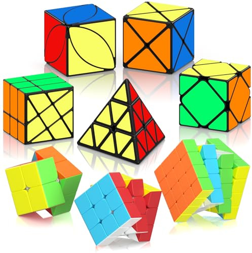 ROXENDA Speed Cube Set 8 Packs Zauberwürfel as Christmas Birthday Gifts | mit Tutorial,2x2 3x3 4x4 Pyramid Skewb Ivy Dino Puzzle Cube,Fast Cube Collection,für Anfänger und Fortgeschrittene,Kinder