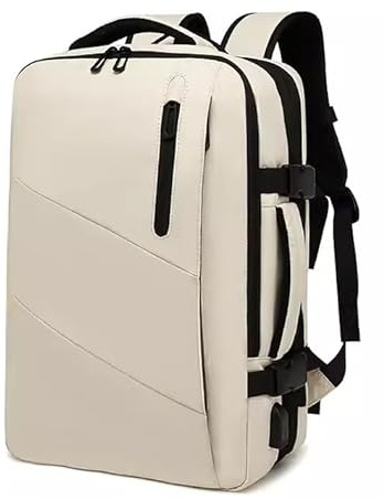 FUNSEED Mochila de viaje expandible para mujeres y hombres, mochila para laptop de 18 pulgadas, mochila de día para fin de semana, negocios, senderismo, Beige, L, Elitist