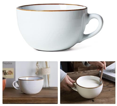 KIUGOP 10 pieces Keramik Suppentassen 700ml, Groß Tasse Keramik mit Henkel Müslischalen Salat Schale für Kaffeebecher Kaffee Tee Tasse Müsli Suppen Ramen Schüssel Porzellan Kaffee Tasse