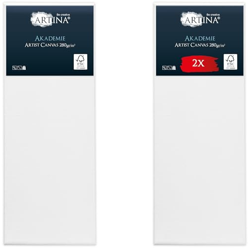Keilrahmen Leinwand zum Bemalen 60x160 cm – Artina FSC® 2er Set bespannte Keilrahmen Leinwände zum malen für Acrylfarben Canvas 100% Baumwolle – Acryl Leinwand Rahmen