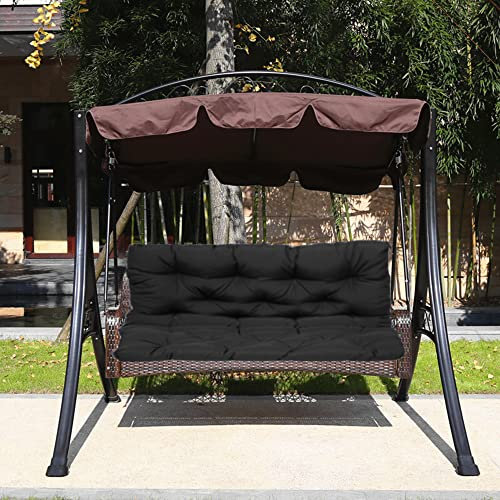 Wasserabweisendes Sitzkissen für Garten, Terrasse, Möbel, Hängematte, waschbar, Ersatz-Bankpolster mit Rückenlehnengurten, 2- und 3-Sitzer, 120 x 100 x 10 cm, Schwarz