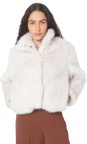 VERO MODA Jacke aus Kunstfell mit hohem koreanischen Kragen, Verschluss mit Druckknopf., cremeweiß, M