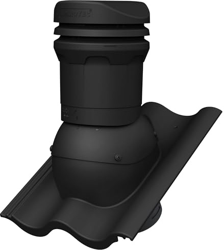 Parotec Entlüftungskamin DN 125mm (niedrige 325mm) für BRAAS HARZER RAL9005 | Schwarz – passiv Dachlüfter für NELSKAMP SIGMA Dachziegel – Dachentlüftung | Lüftungsziegel