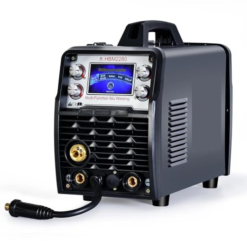 HPHPH Cortadora de Plasma, Máquina de Soldadura semiautomática 4 en 1 HBM2280 200A, Soldador inversor sin Gas MIG, Herramientas de Arco de Aluminio MMA TIG,Gran Pantalla Digital LED(with TIG Torch)