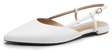 DREAM PAIRS slingback platta skor för kvinnor, spetsig tå eleganta balettskor för kvinnor med spännband, klassiska lågklackade finskor för vardaglig arbete kontor fest, Vit-pu, 37 EU