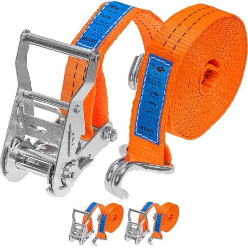 2 Stück Spanngurte mit Ratsche und Haken - 4m / 6m - 2000kg 35mm - Ratschen Set - Ratschengurt 2-Teilig - Zurrgurt Orange - TÜV GS Geprüft und gemäß DIN EN 12195-2 (4m (2 stück))