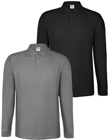 ALPIDEX Set da 2 Polo Uomo Manica Lunga 100% Cotone Maglietta Classico Casual Tinta Unita S M L XL XXL 3XL 4XL 5XL, Taglia:L, Colore:Storm