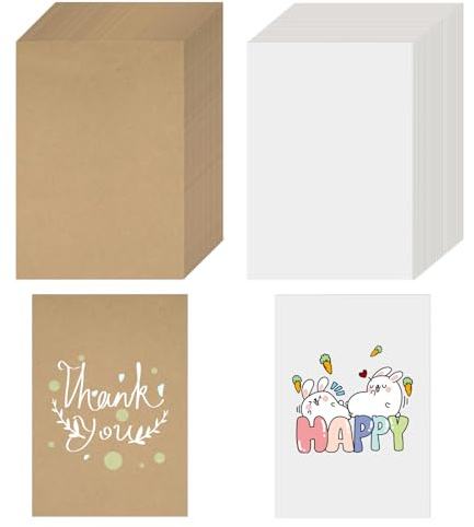 QMLING 100 stycken vykort blank, A6 kraftpapperskort 14,5 x 9,5 cm, dubbelsidiga tomma kort för egendesign, 350 g/m² indexkort för gör-det-själv gör-det-själv kreativa pysselprojekt (brun/vit)