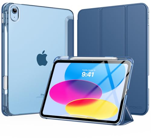 MoKo Coque pour iPad 11 Pouces (A16) 11e Génération 2025 avec Porte-Stylet | Pour iPad 10e Gén Coque 10,9 2022, Mince Léger Étui à Trois Volets avec Coque PC Arrière Translucide Robuste,BleuMarineFoncé