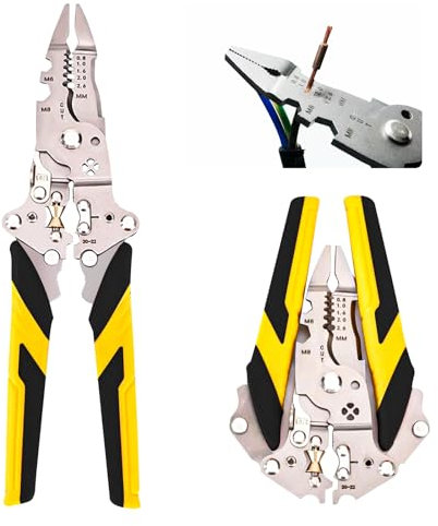 Pelacables Electricista Automático 12-en-1 Multifunción Ajustable Comprobador de Tensión Alicates Pelacables para Pelar y Cortar Cables