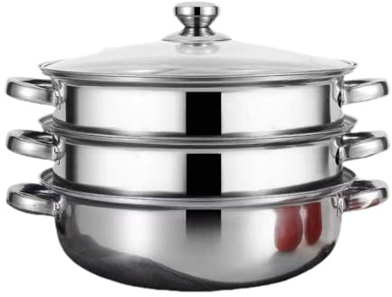 HGZLQKD Steamer Pot Kitchen Steamer Cooker 3 Tier with Glass Lid Steam Pot Hot Pot Steamer for Veggies Pasta Dumpling Vegetable Egg