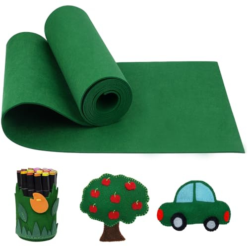 Filz Meterware, 300 x 30 cm Filzstoff, Polyester Bastelfilz Filzmatte | 3 mm Dickes, Filzunterlage Grau für DIY Patchwork Nähen Basteln Handwerk Decoration (Grün)