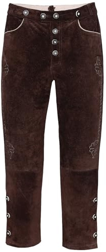 Edelnice Trachtenmode Lange Trachtenlederhose aus Rindveloursleder in schwarz, mittelbraun oder Dunkelbraun Gr. 44-68 (DE/NL/SE/PL, Numerisch, 54, Regular, Regular, Dunkelbraun)