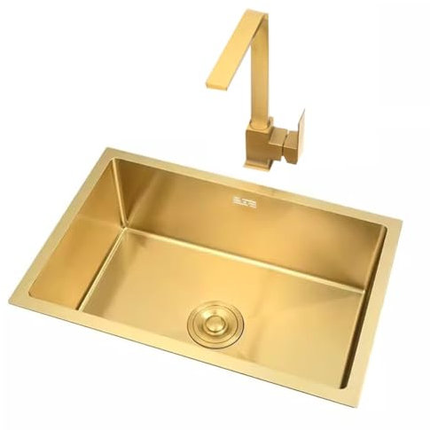 Easnuroz Fregadero De Cocina De Acero Inoxidable Fregadero De Un Seno para Camper Fregadero De Cocina De Montaje Bajo Encimera, Fregadero De Una Cubeta para Exteriores con Escurridor(55 * 40 * 21cm)