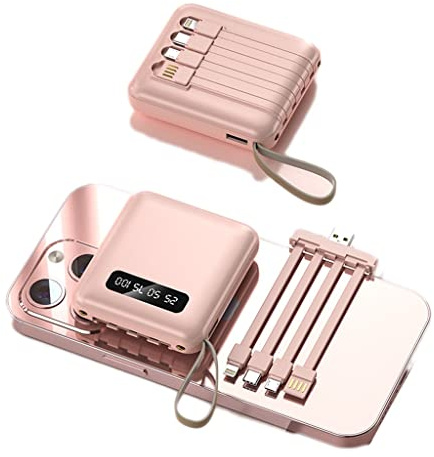 Power Bank, 20000 MAh di grande capacità viene fornito con ricarica a quattro fili Treasure Fast Charging portatile (colore: rosa, dimensioni: 10000mAh)