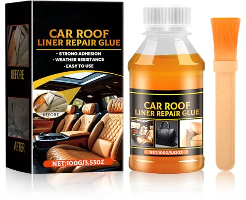 Colla per Tessuti Auto, Colla per Cielo Auto, colla per Tappezzeria auto, Incollare Cielo Auto Senza Smontarlo, Kit Riparazione Tetto Auto Interno, Adatto per Tessuto, Tetto, Legno, Pelle, 100g