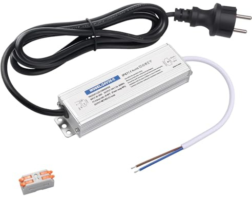 Karyoosi Transformateur LED 24V 36W 1.5A, Alimentation IP67 Étanche AC 220V vers DC 24V avec Câble de 1,5m, Transfo pour Ruban LED, Éclairage Extérieur