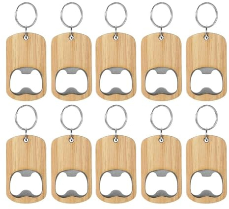 Fangxuee 10 Pezzi Apribottiglie in Legno Apribottiglie Set Kit Grezzi Incisione Etichetta Chiave per La Cucina di Casa Festa