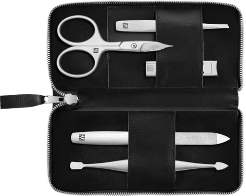 ZWILLING Manikyr- och pedikyrset 5 delar, nagelklippare, fodral av veganskt äppelläder, svart