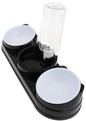 SZLIFE Set di Ciotole per Gatti 3 in 1, Ciotole per l'alimentazione Rialzate con Bottiglia d'Acqua Automatica, Ciotola rialzata per Gatti, Ciotola, Nero