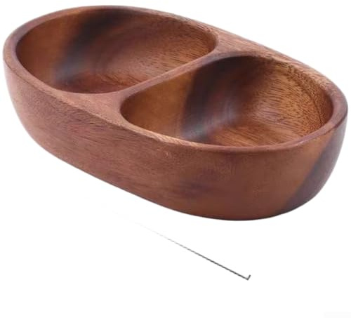 Cuenco de doble compartimento, bandeja de madera de nogal con forma de barco de doble rejilla para aperitivos, frutas, postres, cocina en casa, 21 x 12,5 x 4,5 cm