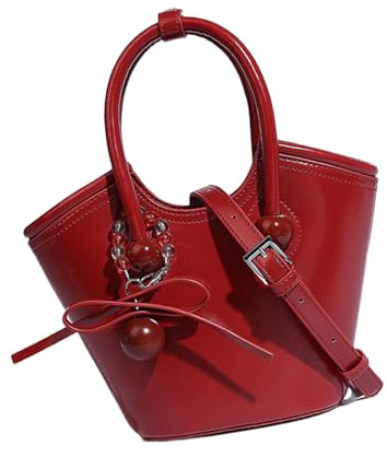 BUBEFSKD Mode Grande Capacité Sac à Panier en Cuir PU Épaule Sac à Bandoulière pour École Shopping et Fête de Loisirs Panier Unique, rouge
