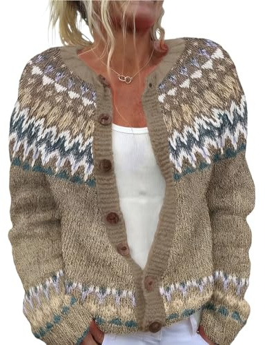 Gilet Femme Norvégien Jacquard à Boutons, Chic et Elegant, Cardigan Femme Tricoté à Manches Longues, Cardigan Pull Irlandais Mohair, Pulls, Gilets et Sweats Hiver Chaud, Gilet Laine Cachemire de Noel