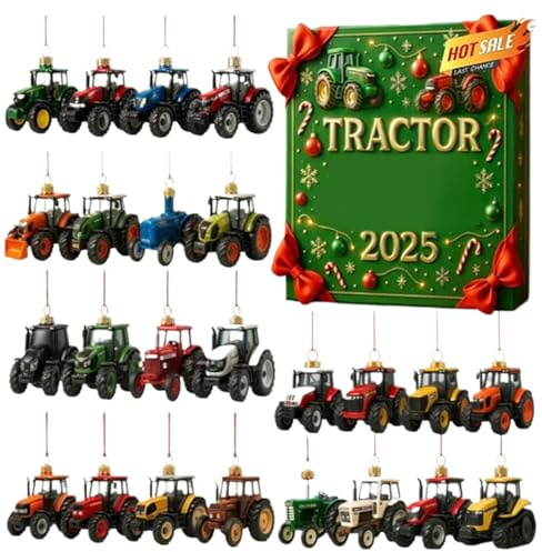 Traktor Adventskalender 2025, 24-Tägiger Weihnachtscountdown mit Mini Traktor-Modellen, Perfekt für Kinder, Traktor-Fans, Weihnachtsgeschenke & Festliche Heimgestaltung