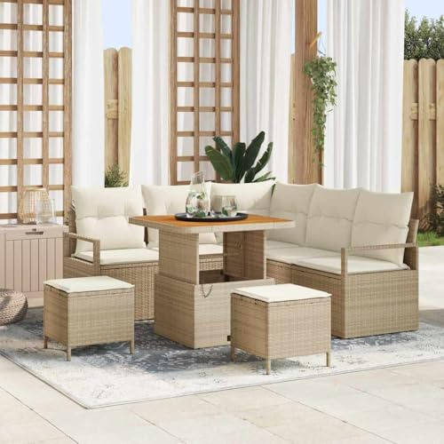 Frdhee Lounge Möbel Outdoor Eckbankgruppe,Garten-Sofa-Set mit Kissen mit Speicher 8 pcs Beige und Creme,Balkonmöbel für Balkon,Terrasse & Poolbereich