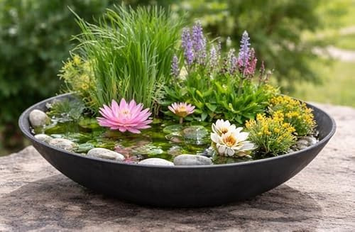 RiloStore 2 STK Dekoschalen grau Bowl Deko Schalen 28cm Tabletts Outdoor Kunststoff o119 Deko Tablett Pflanzschale Miniteich Pflanzkübel Tischdeko anthrazit