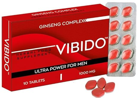 VIBIDO 1000mg New UK | Stronger | Longer | Harder | Performance | Extra Strength Enhancing, Stamina Endurance Booster Supplement Pills for Men | 10 Ginseng Tablets