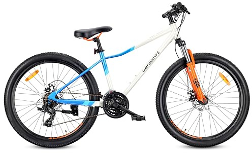 VERDANT CALIX Mountainbike 26 och, cykel för pojkar, flickor, vuxna, barncykel 26 - stötdämpare, skivbromsar, 21 växlar - Vit-Blå-Orange