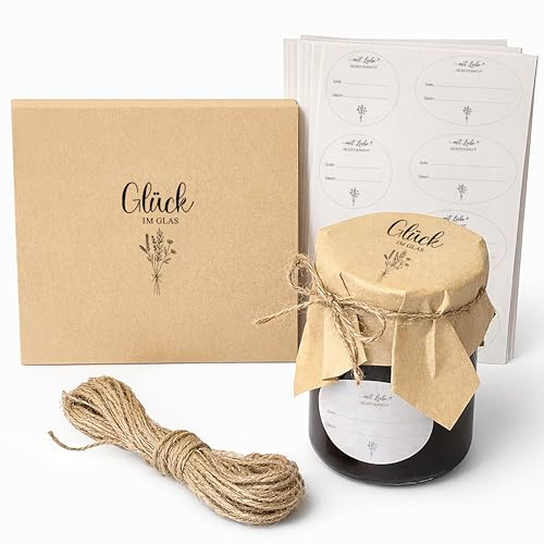 WangsLICHT Deckelchen Set – 32x Kraftpapier-Deckchen, 64x beschriftbare Etiketten & 15 m Juteschnur – ideal für Marmelade, Honig, Einmachgläser, Vorratsgläser & kleine Geschenke