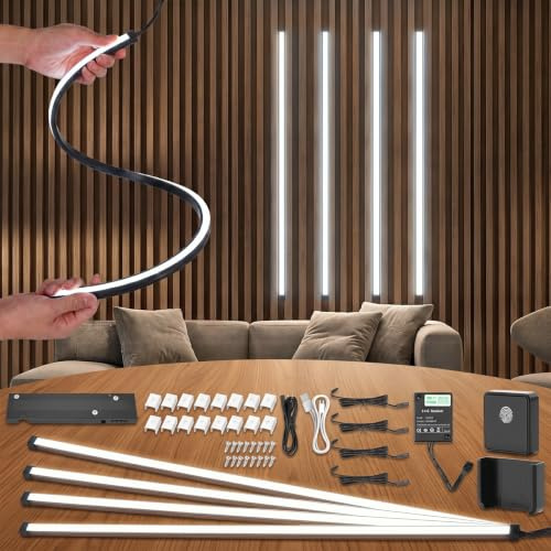 LED Strip Lights for Acoustic Wall Panels, 4 x 90cm Dimmable LED Strip | Acoustic Panels Embedded LED Light Strip with Touch Switch, Cuttable, Flexible Black LED Wall Lights fit Acoustic Wall Panel
