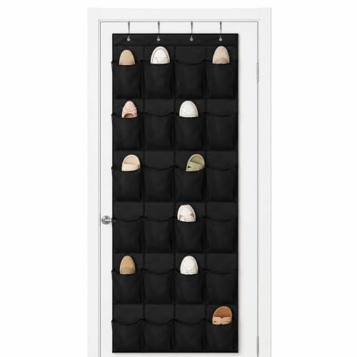 LMSAWK Schuhregal Hängend, Wandregal für Schuhe mit 24 Netztaschen und 4 Haken, faltbarer Schuh Organizer ohne Bohren, platzsparend, Schwarz