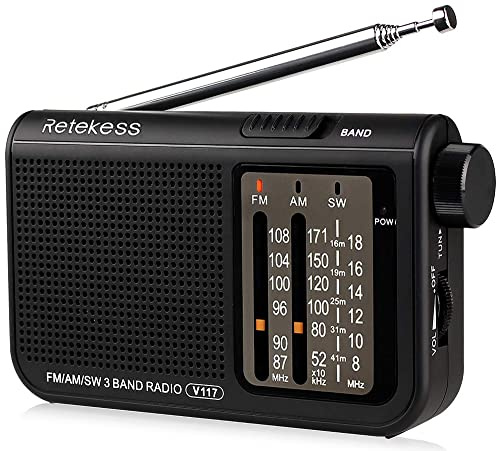 Retekess V117 Portable Radios AM FM, Shortwave Radio with Clear Dial, Transistor Radio with Best Reception for Seniors (Black)