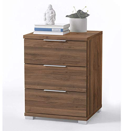 Stella Trading Table De Chevet Universelle, Aspect Noyer Columbia, Table De Nuit Moderne avec 3 Tiroirs pour Votre Lit À Sommier Tapissier, 46 x 61 x 42 cm (L/H/P)