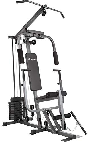 tectake 800546 Kraftstation, Fitnessstation Heimtrainer, Model 2, Schwarz, Stahl/Kunstleder
