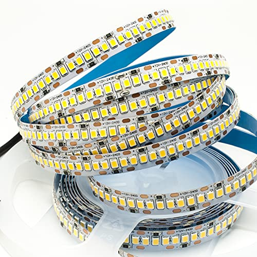 Tira luminosa de 1.200 LED de tipo SMD2835 de alta luminosidad, 15.000 lúmenes, 90 W, 12 V, 240 LED/m, luz blanca natural, 5 m