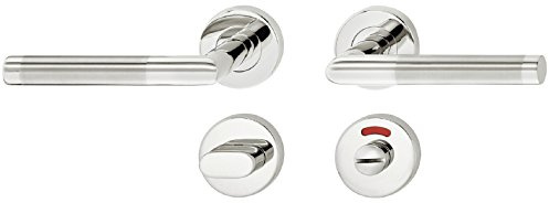 JUVA Türbeschlag Innentür Drücker-Garnitur L-Form Türgriff Edelstahl mit Rund-Rosette für Zimmertüren - LDH 2171 Bicolor | WC - Badezimmer | 1 Set - Türdrücker-Garnitur inkl. Befestigungsmaterial