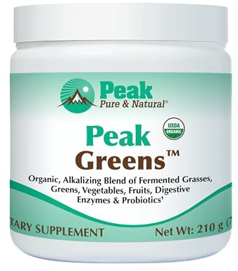 Peak Pure & Natural Peak Greens Support pH Balance and Alkalinity | Superfood Green Drink Powder | Blend of Fermented Grass, Vegetable, & Fruit | Digestive Enzyme & Probiotic Powder