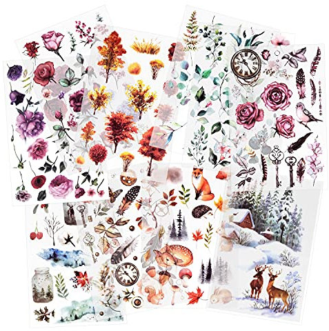 10 Blätter Transferaufkleber einreiben Sammelalbum Aufkleber Blumenaufkleber Dekorationsplaner Aufkleber Pflanzenaufkleber für Scrapbooking Tagebuch Album Bullet Journals DIY Arts and Crafts (Forest)