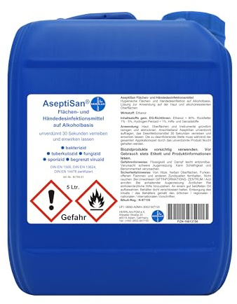 AseptiSan - 5 Ltr. Kanister Flächen- und Händedesinfektionsmittel | Pharmazentralnummer-16613756 HERRLAN Qualität Made in Germany