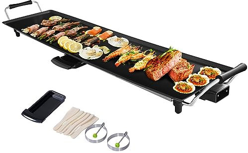 COSTWAY 1800W Piastra Elettrica, Barbecue Elettrico con Temperatura Regolabile, Termostati e Vassoio di Sgocciolamento, Griglia Antiaderente (90 x 23 cm)