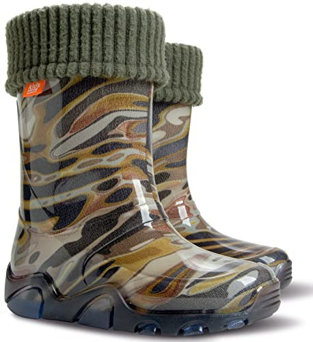 Demar. Stormer - Stivali da pioggia per bambini con inserto in gomma Stormer, foderati in colori mimetici, Verde (verde), 22/23 EU Schmal