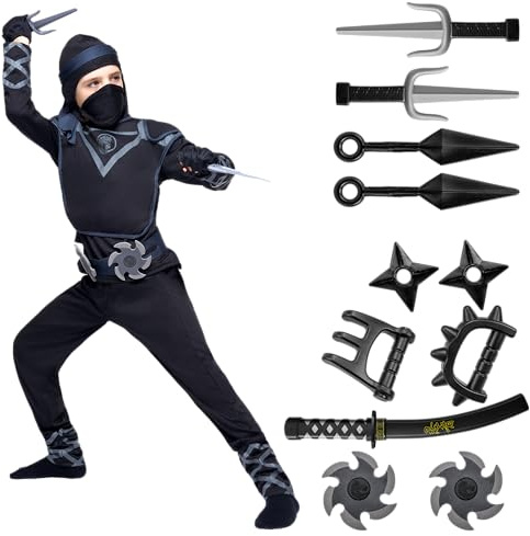 Spooktacular Creations Deluxe svart ninja kostym set med ninja skum tillbehör leksaker för barn Kung Fu outfit halloween idéer
