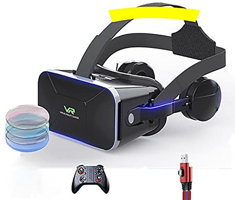Auriculares VR Gafas Realidad Virtual Auriculares Sonido Estéreo con Auriculares Realidad Virtual con Control Remoto Compatible con Mando Distancia Juegos Películas 4.7-6.5 Pulgadas Teléfono