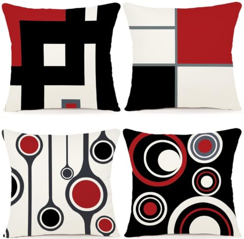 ZWJD Kissenbezug 50x50 4er Set Outdoor Kissen Dekokissen Leinen Kissenhülle Kissenbezüge Geometrische Muster Kissenhüllen für Sofa Wohnzimmer Zierkissen 50 x 50 cm-A015