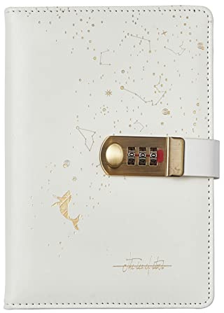 LinYesh PU Leather Binder Notebook with Lock, Stars Combination Lock Journal, A5 Personal Writing Diary, Gifts for Kids Women Men